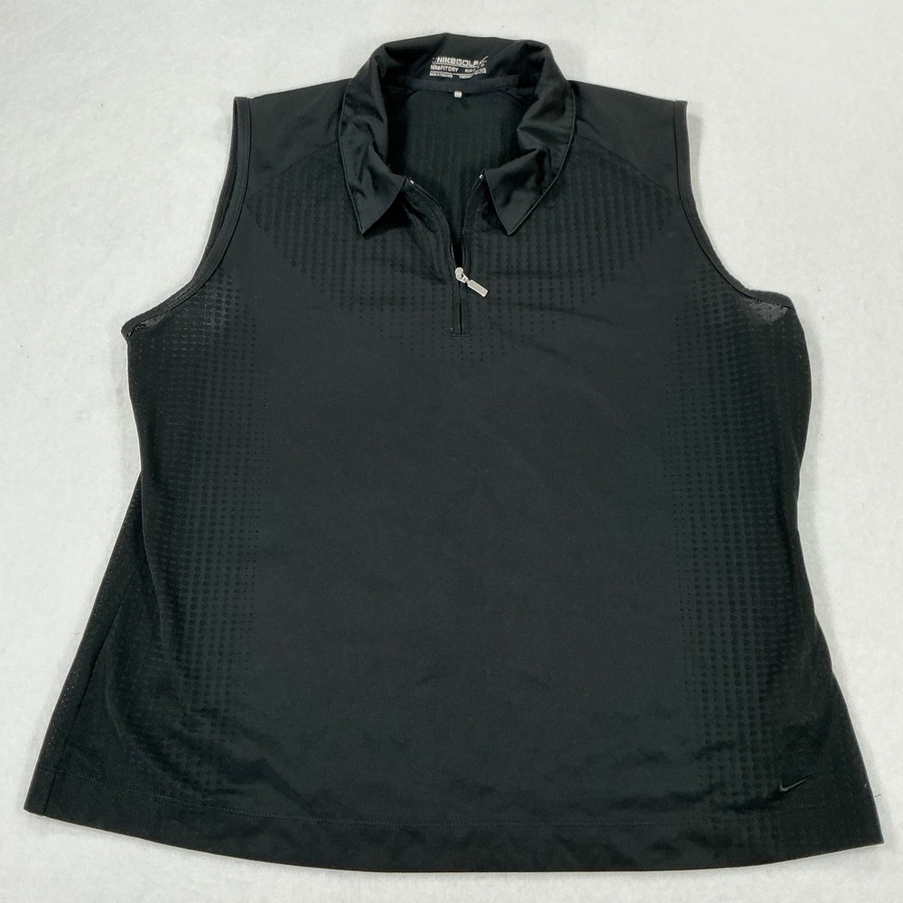 Nike‎ Golf Womens Sleeveless Polo Shirt Black Fit Dry Quarter Zip Top XL 1339